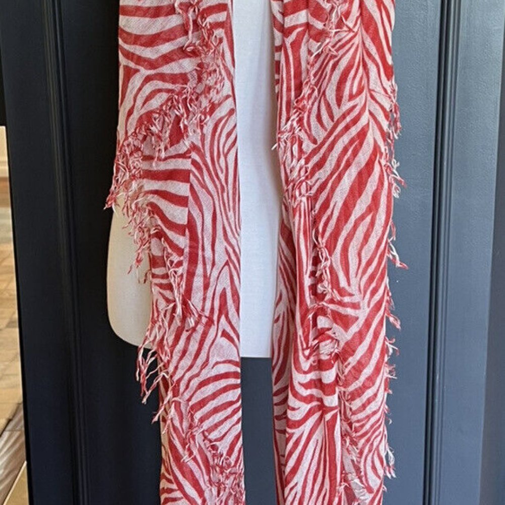 Chan Luu Red and Cream Zebra Print Scarf Wrap - Picture 3 of 7